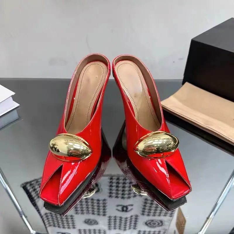 Fashionable Bright Face Metal Buckle Super High Heel