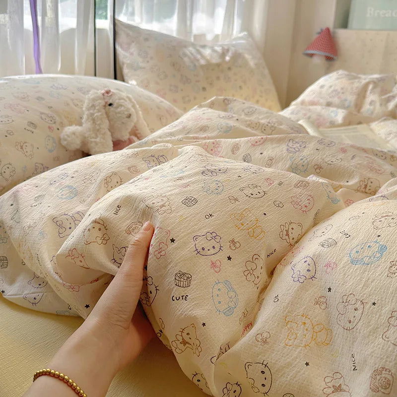 3/4Pcs Set Floral And Polka Dot Print Styles Duvet Cover Bed Sheet Pillowcase Full-Size Bedspread Set 1.5-Sleeper Bedding Set
