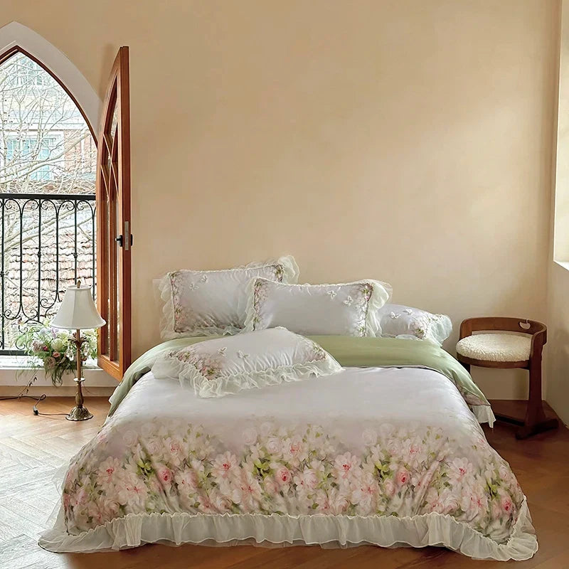 Flower Prints Ruffles Summer Cool Feeling Bedding Set