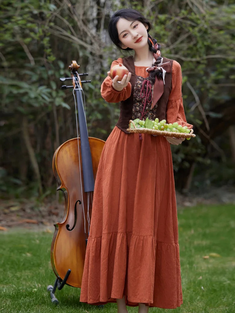 Your Muse 2-Piece Cotton Cottagecore Dress+Vest