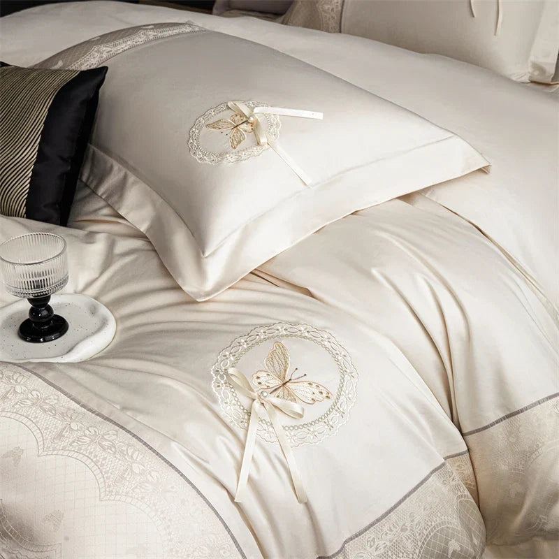 Butterfly Embroidery Jacquard Egyptian Cotton Bedding Set