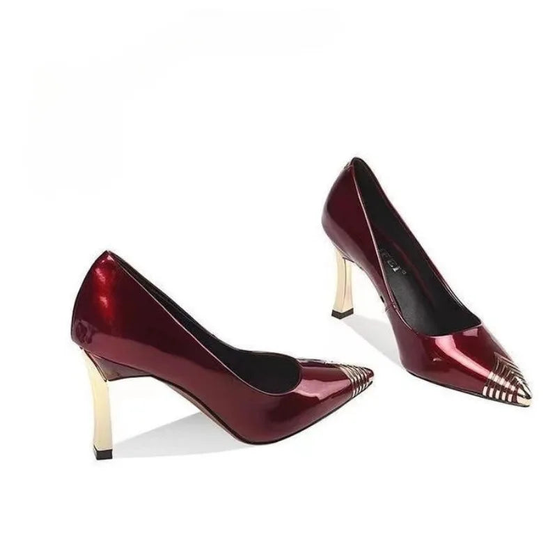 Patent Leather Stiletto Single Fall Pointed Toe Shallow Mouth Slip-on Sequin Anti-Slip Wear-Resistant High Heels