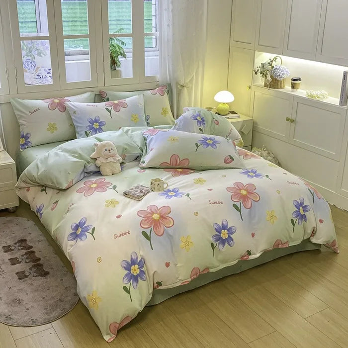 Cotton 4 Piece Bed Set Soft Breathable Bedding