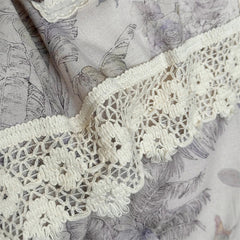 Natural Cotton Linen Butterfly Flowers Prints Lace Bedding Set