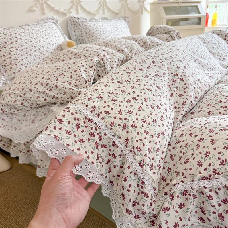 Kawaii Tiny Floral Lace Ruffle Princess Bedding Set