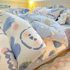 Cute Cat Duvet Cover Set with Zipper Flat Bed Sheet Pillowcases No Filler Twin Queen Size Girls Boys Gift Cartoon Bedding Set