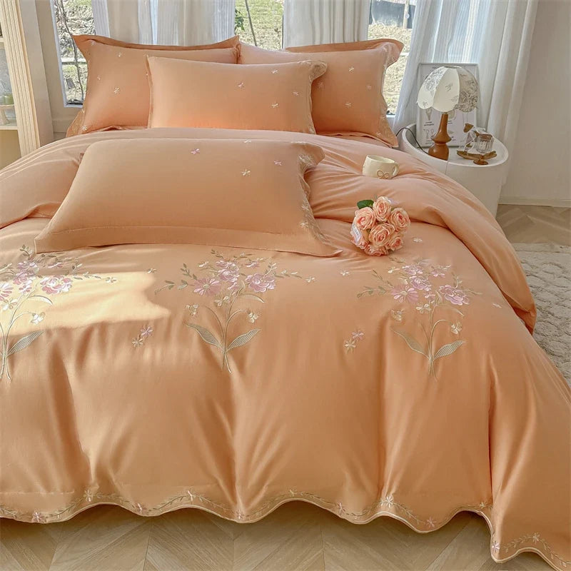 Floral Embroidery 100% Cotton Luxury Bedding Set