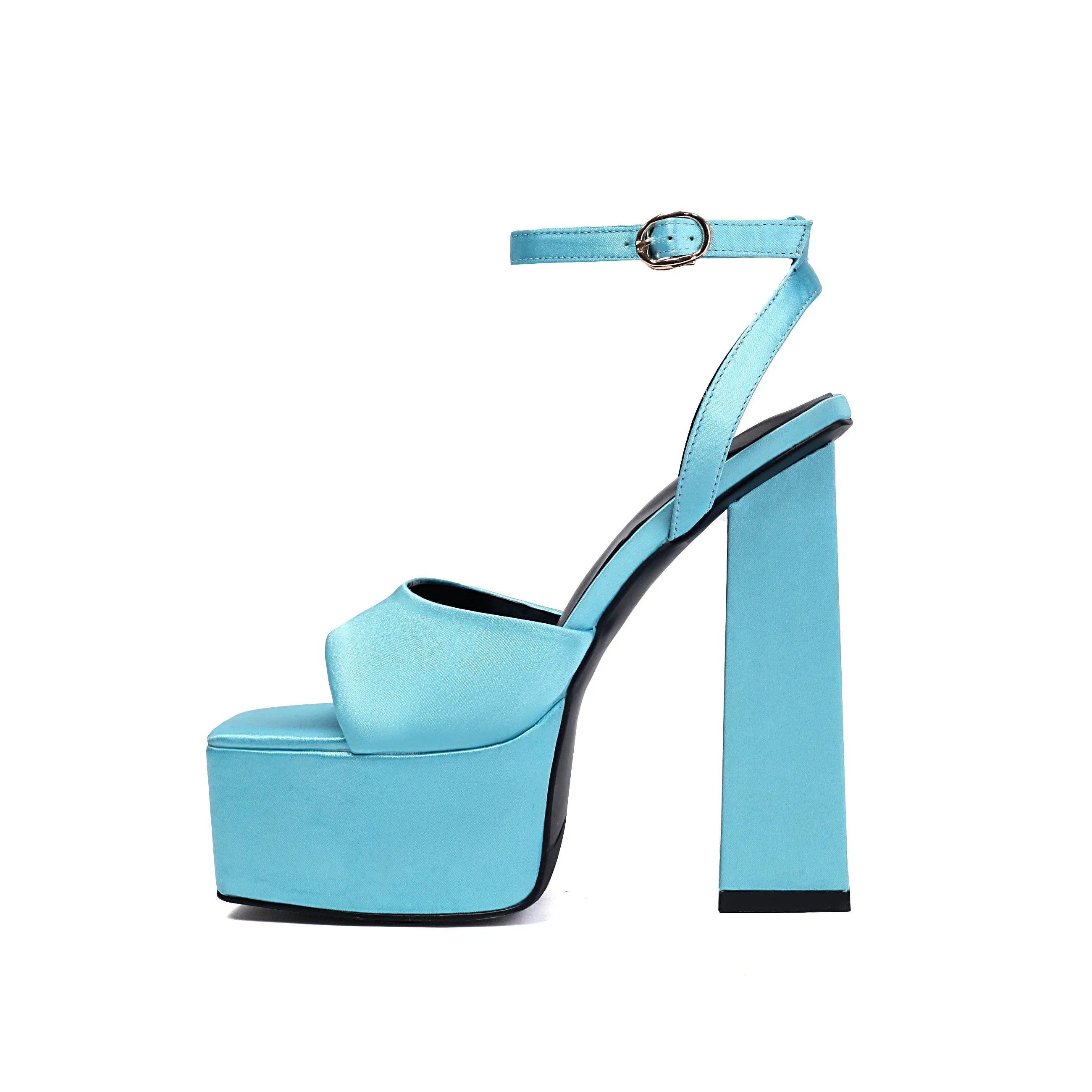 Blue Satin Peep Toe Shoes