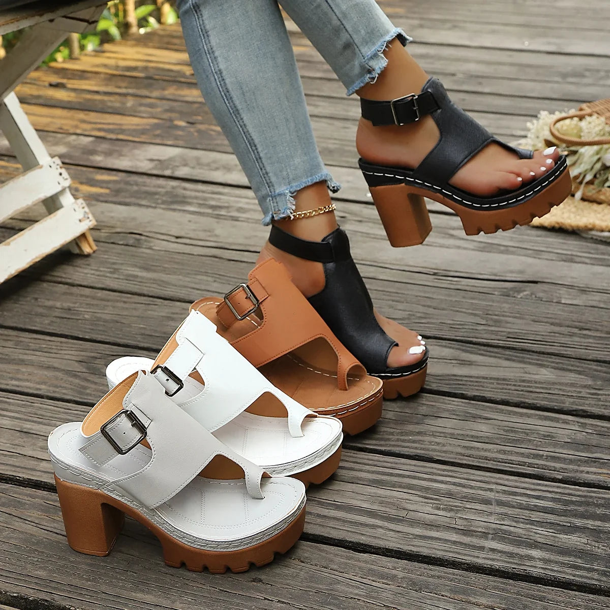 Vintage Peep Toe High Heels