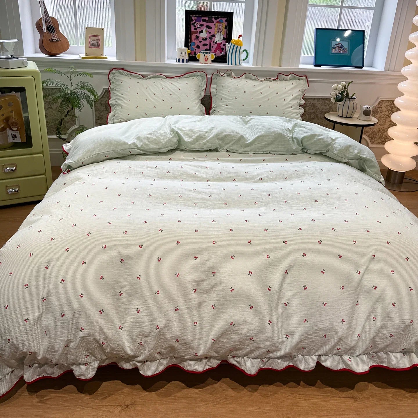 Sweet Pink Crinkled Gauze Bedding Set