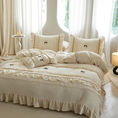 Vintage French Lace Ruffles Bow Bedding Set