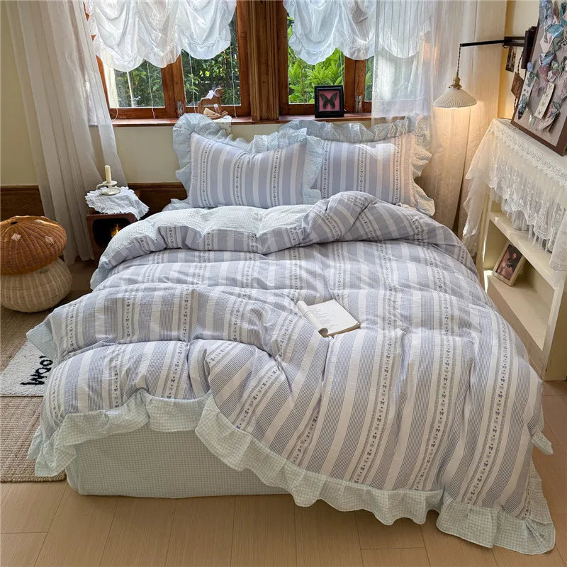 3/4Pcs Korean Princess Style Floral Printing Bedding Set