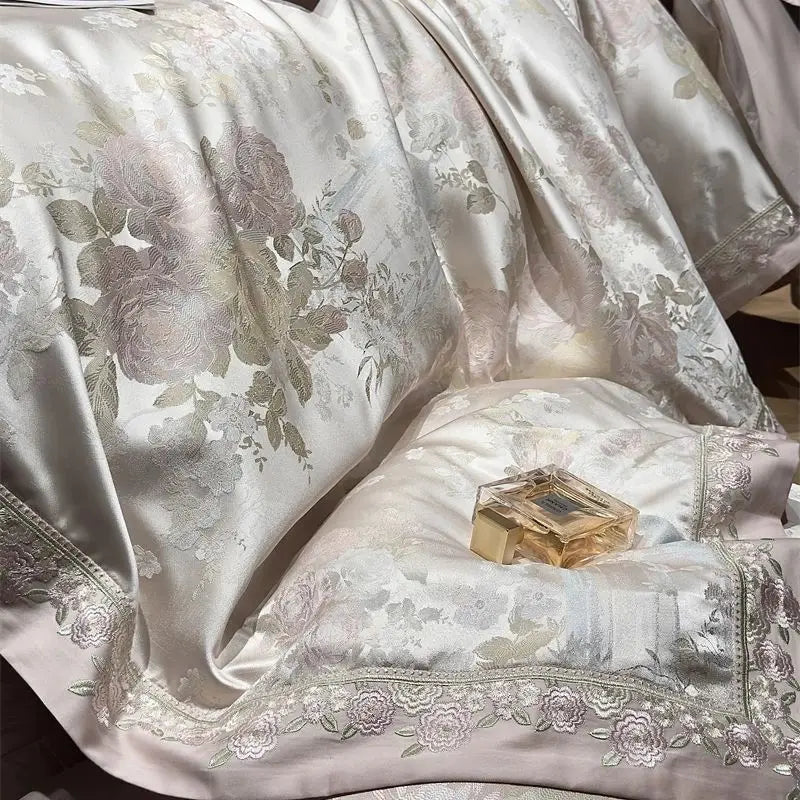 1000TC Egyptian Cotton Flowers Jacquard Embroidery Luxury Bedding Set