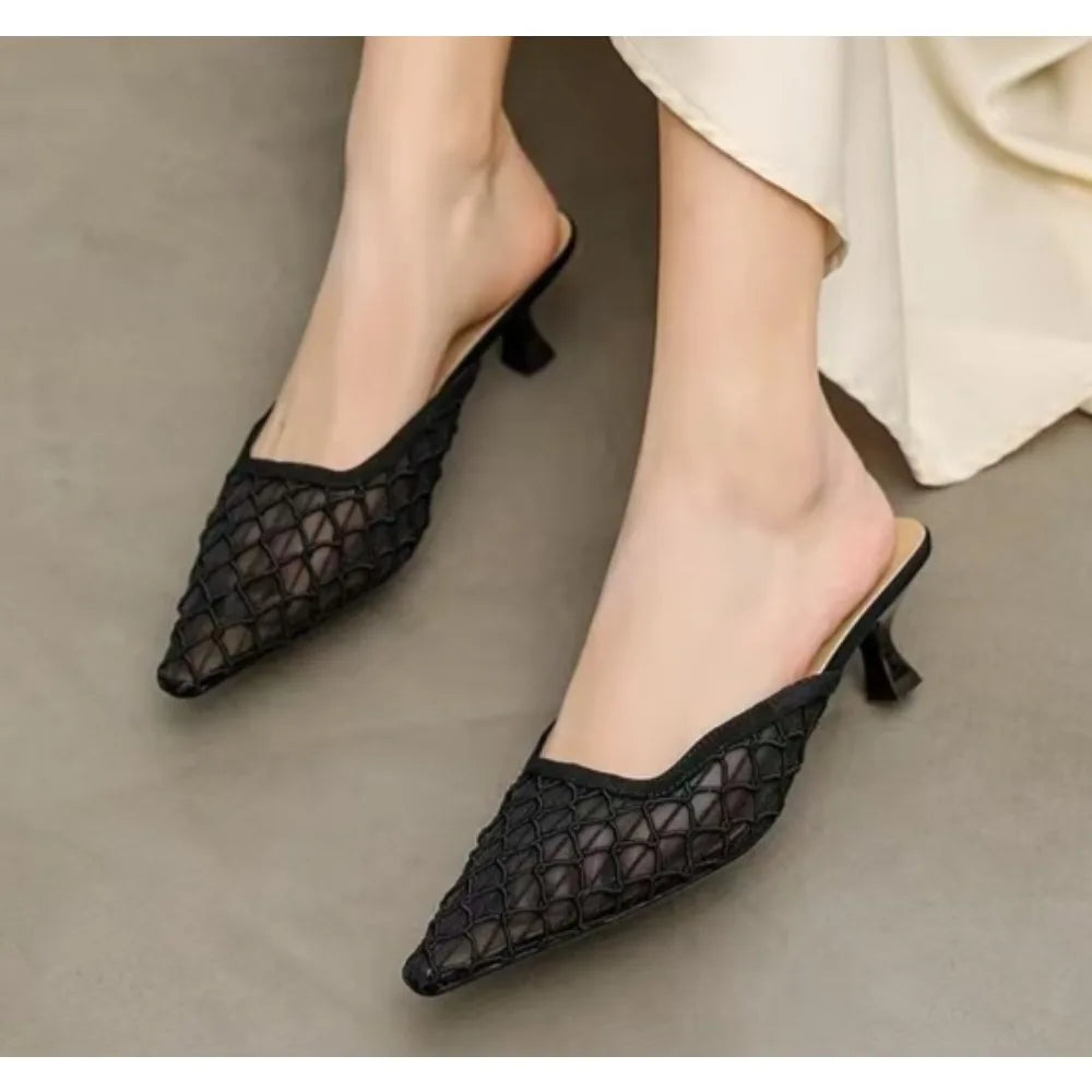 Elegant Designer Head Slippers Outerwear Fairy Style Dress Sexy Pointed High-heeled Slippers