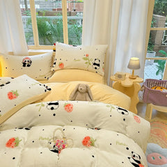 Cute Cartoon Winter Warm Quilt Cover Set Queen Bedding Set