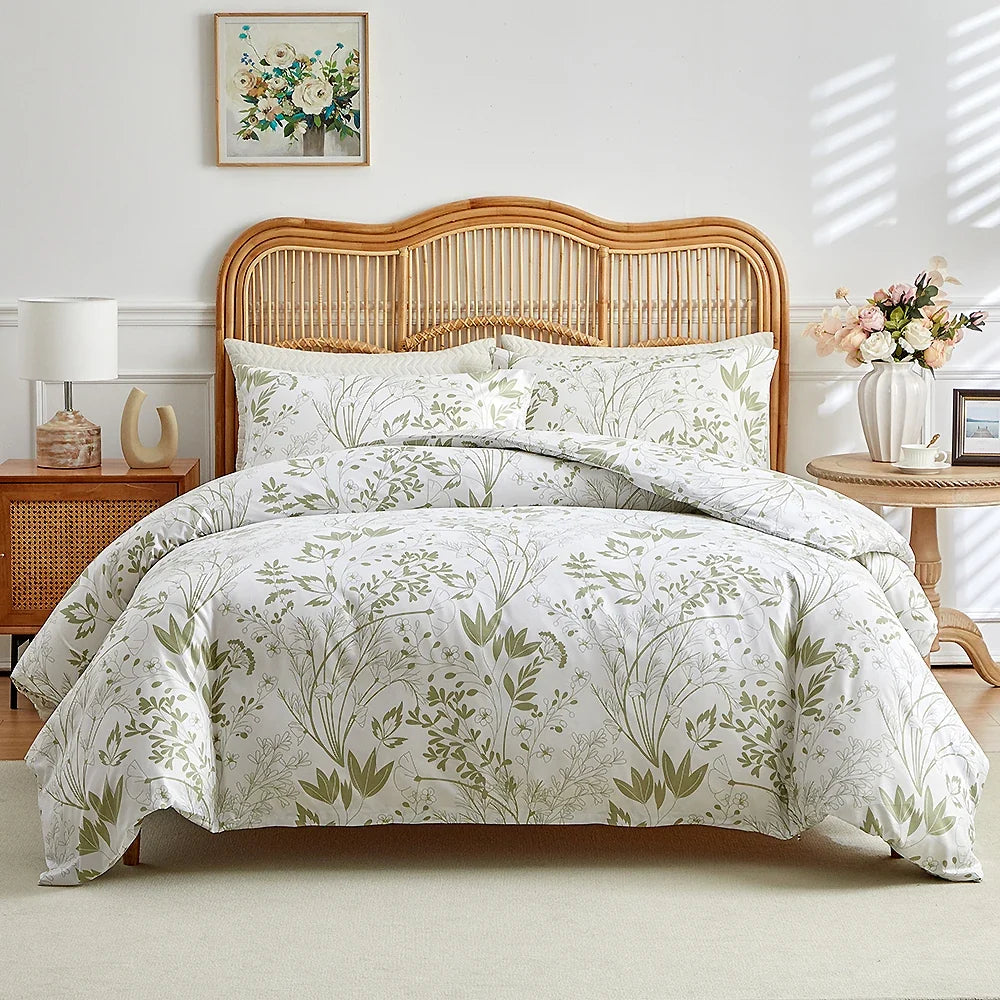 Vintage Floral Printed Duvet Cover Set Soft Breathable Double Bed Bedding Set