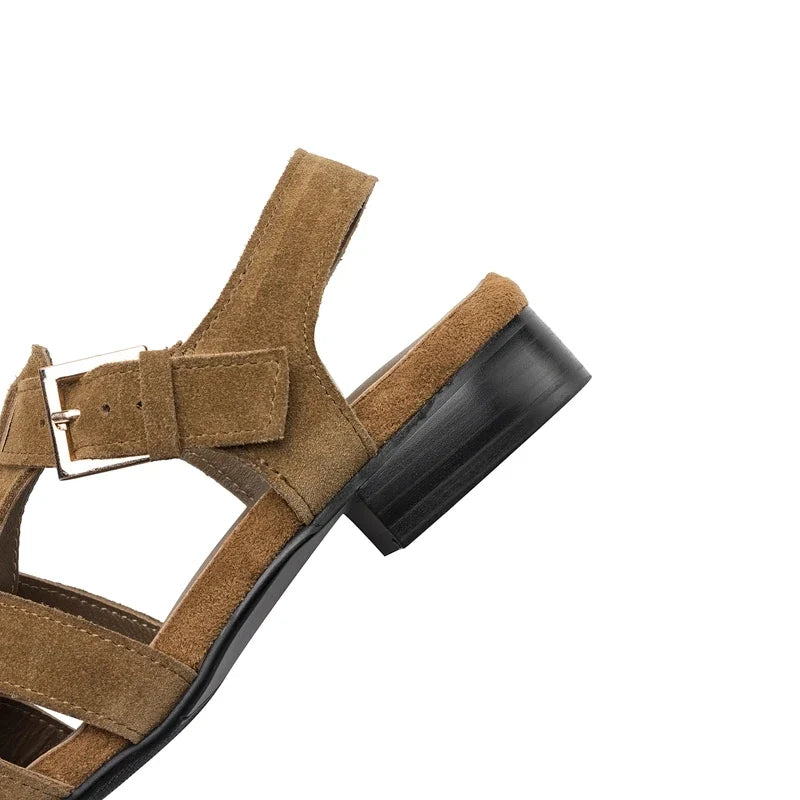 cow suede round toe low Heel
