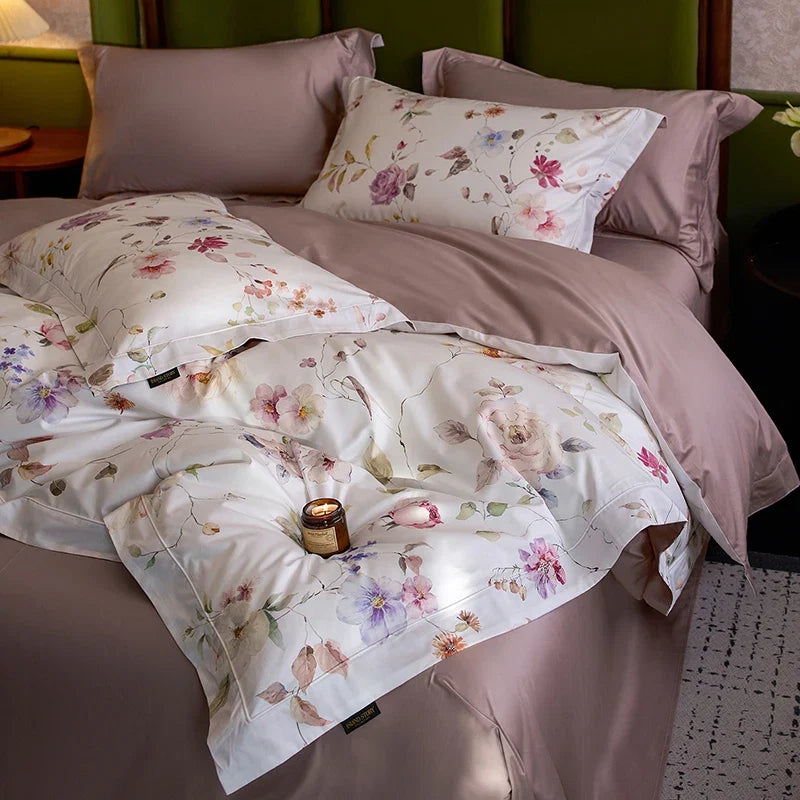 1200TC Egyptian Cotton Flowers Prints Luxury Queen King Size Bedding Set
