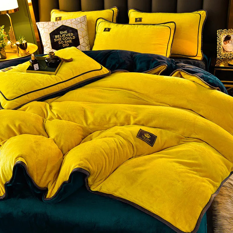 Winter Thicken Warm Velvet Duvet Cover Set Flannel Bedding Set