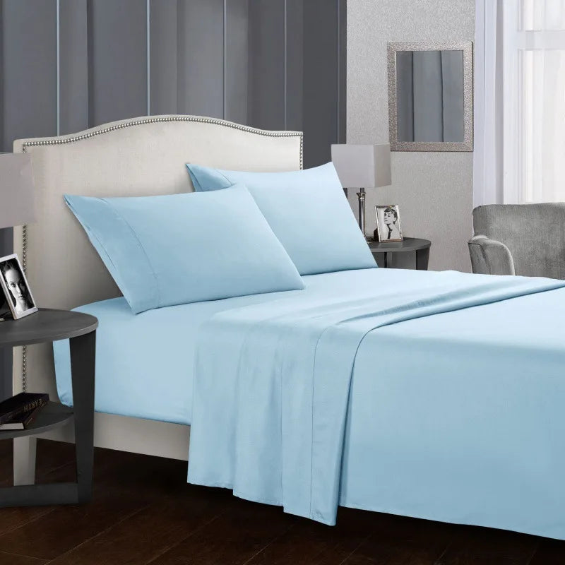 Solid color bed linen set sheets full sets mattress cover flat and fitted sheet with pillowcases Twin Full Queen King Size