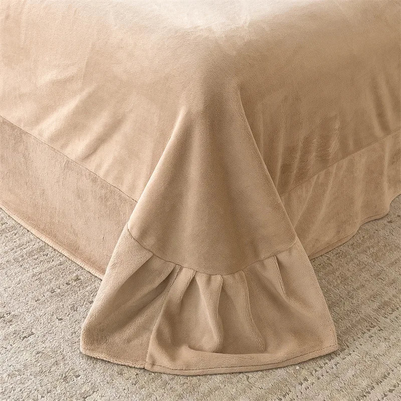 Winter Coral Velvet Duvet Cover Set with Bed Sheets and Pillowcase Warm Keep Skin Friendly Bedding Four Piece Set Quilt Cover