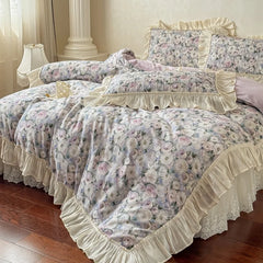 Korean Princess Style Floral Ruffles 100% Cotton Bedding Set
