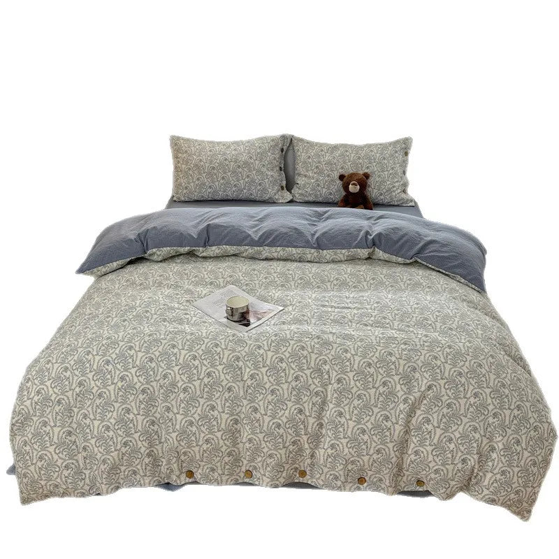 Korean Button Style Floral Print Bedding Set