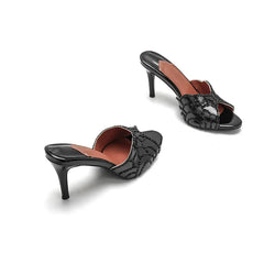 Sexy Beaded Open Toe Slippers with Sparkling Sequins and Slim Heel