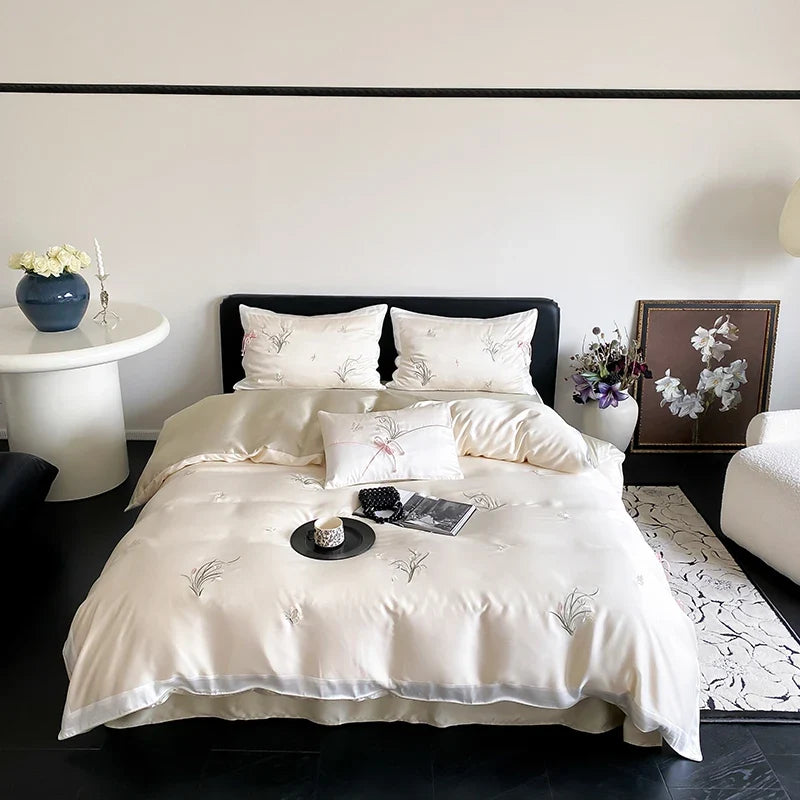 Chinese Style Orchid Embroidery Luxury Bedding Set