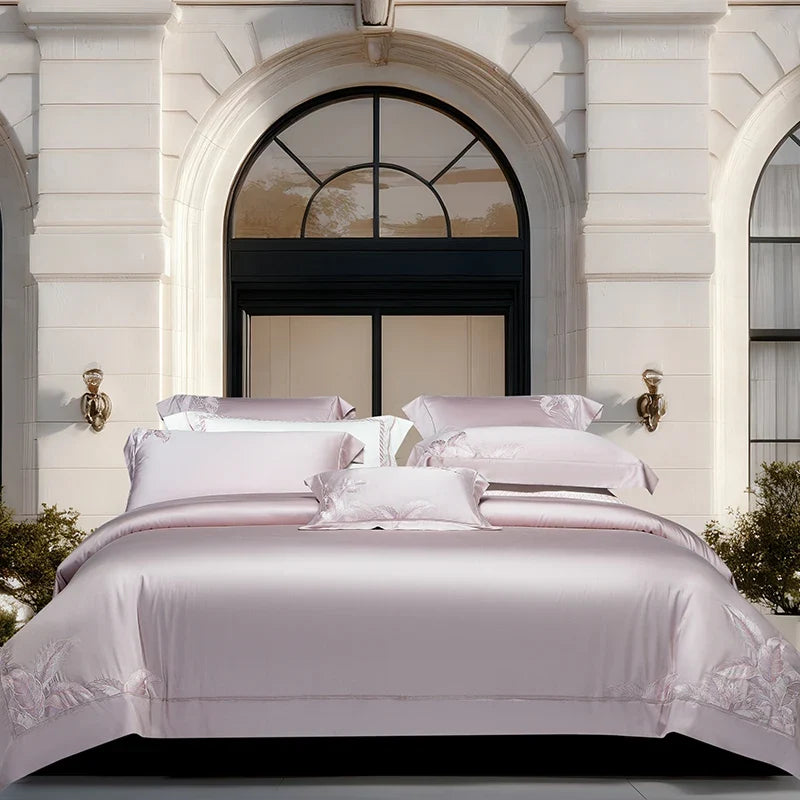 Champagne Luxury Leaf Embroidery Bedding Set