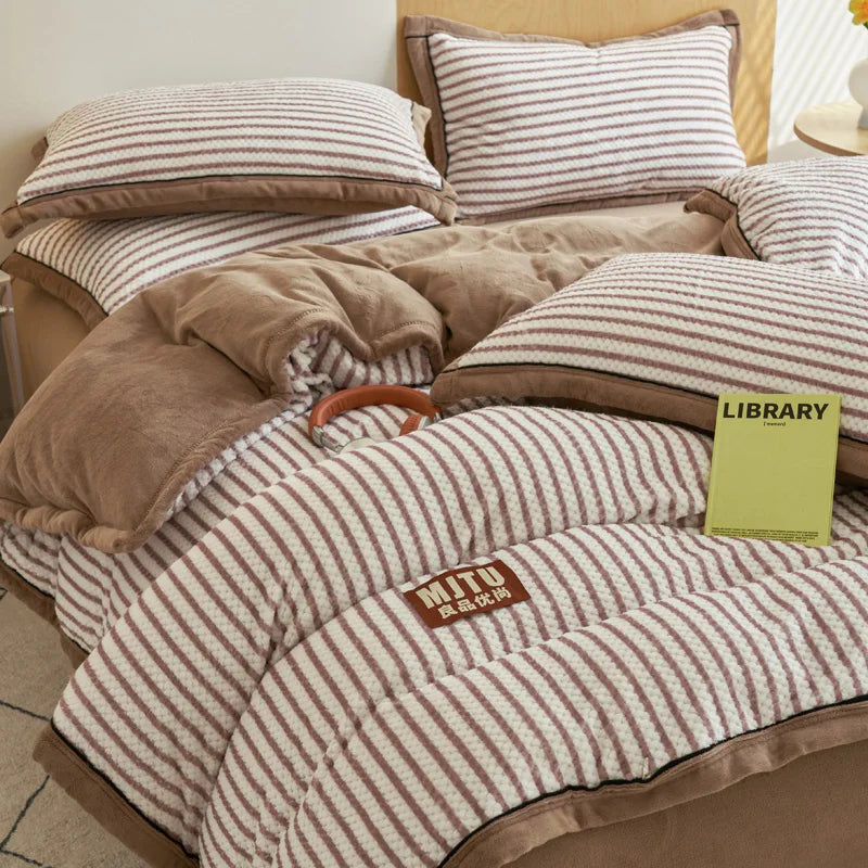 Japanese Striped Milk Velvet Bedding Set