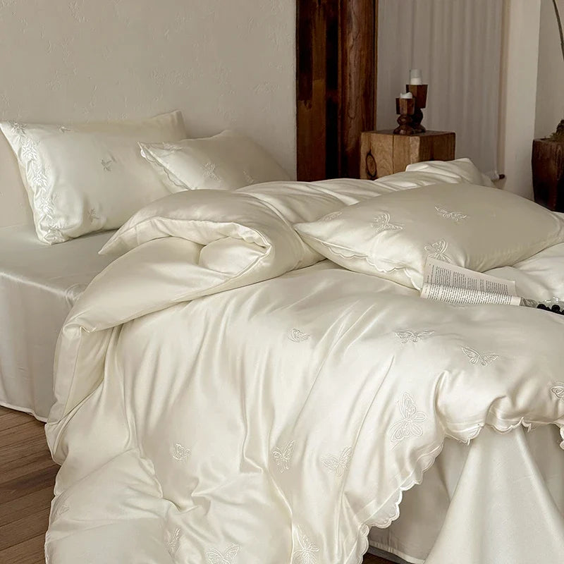 Luxury Butterfly Embroidery 600TC Lyocell Silky Soft Cooling Breathable Bedding Set