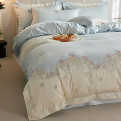 1000TC Egyptian Cotton Luxury Rose Embroidery Blue Pink Green Bedding Set