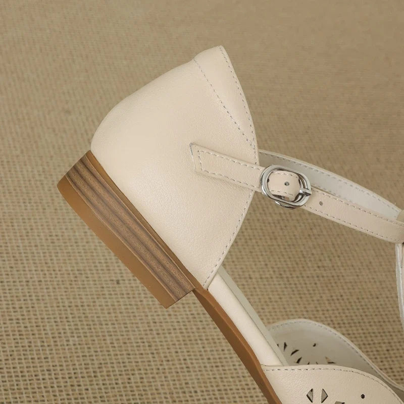 leather cowhide low Heel
