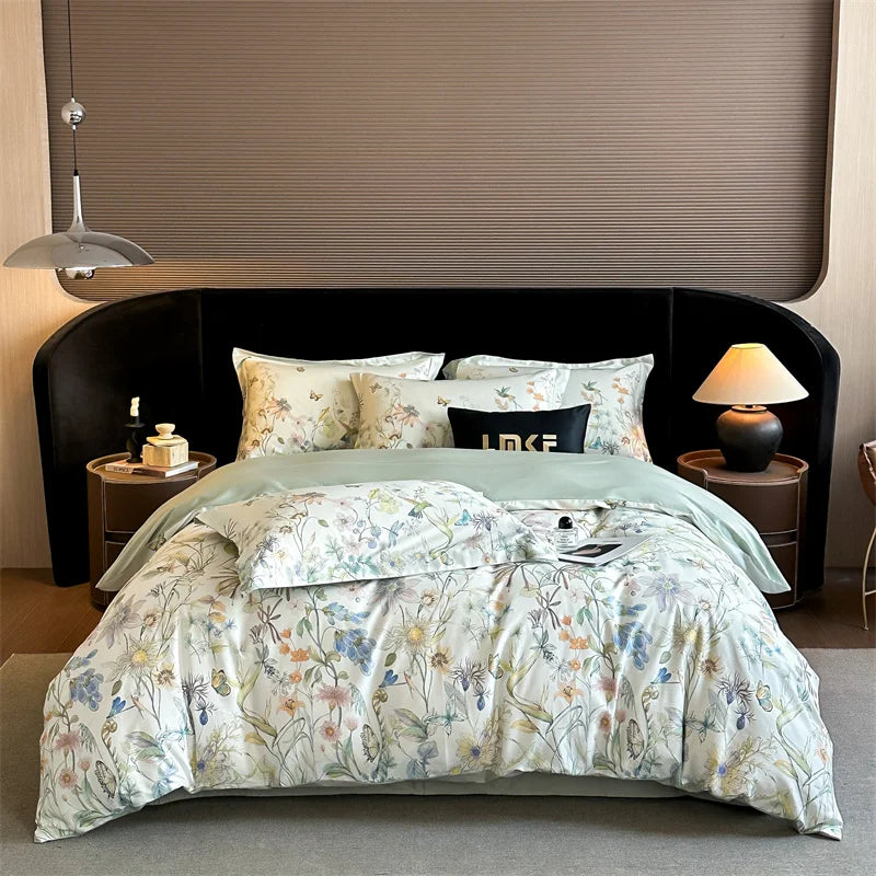 600TC Egyptian Cotton Flowers Butterfly Print Bedding Set