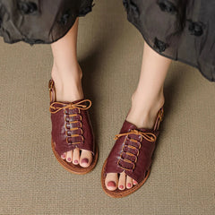 leather sheepskin elastic lace up low Heel