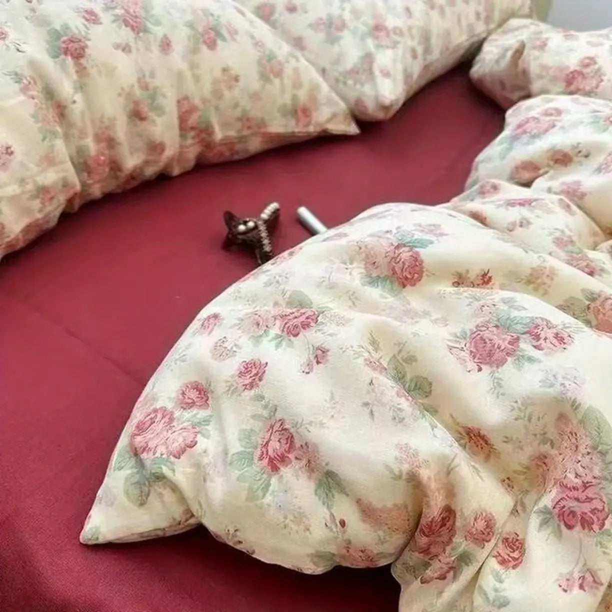 Green Floral Duvet Cover Set No Filler Pillowcase Flat Sheet Fashion Single Queen Size Girls Blanket Decoration Bedding Set