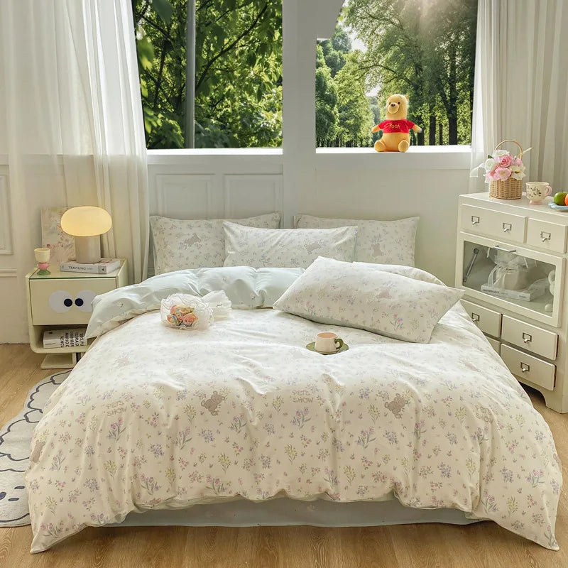 Cotton 4 Piece Bed Set Soft Breathable Bedding
