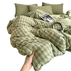 Korean Princess Plaid Duvet Cover Bed Sheet Pillowcases Set Bedding Set