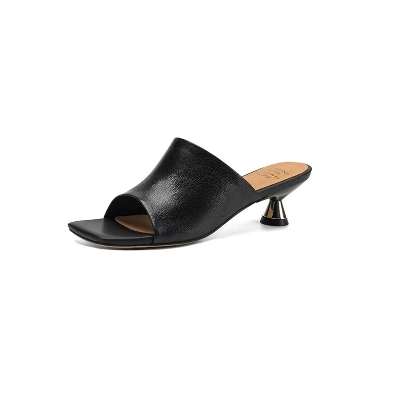 sheepskin square toe gold-plated middle Heel