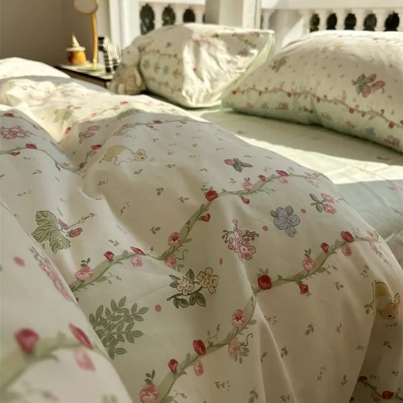 Cute Cherry Duvet Cover Set with Pillowcase Soft Summer Thin Flat Sheet Floral Boys Girls Queen Full Size Home Bedding Kit