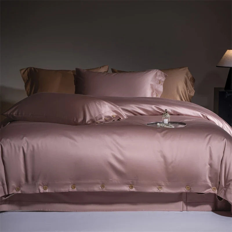 800TC Lyocell Cotton Bedding Set, Luxury Silky Soft Duvet Cover with Button Closure, Flat/Fitted Bed Sheet Pillowcases 4Pcs