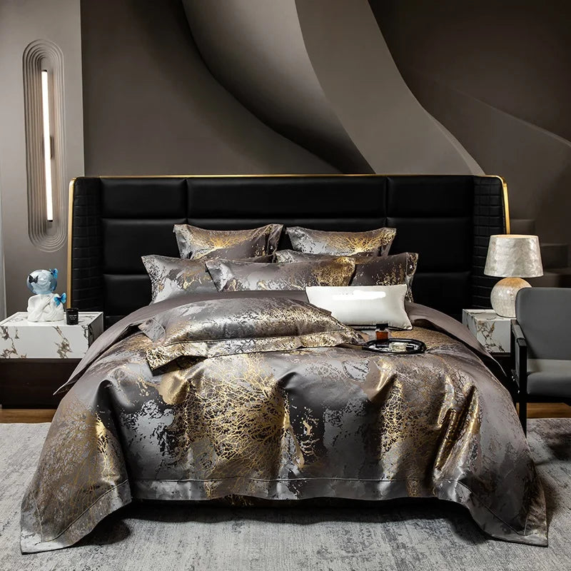 Black Gold Jacquard Egyptian Cotton Bedding Set