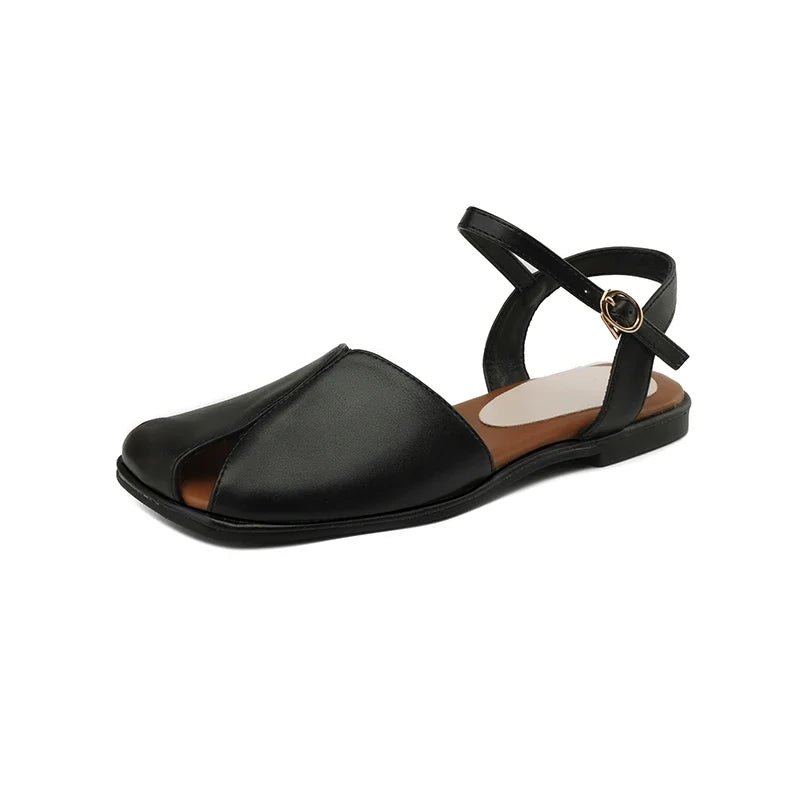 Square Headed Elastic Belt Comfortable Low Heel