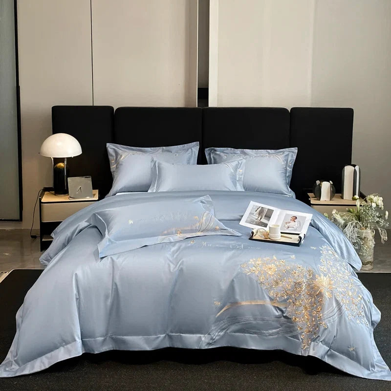 100% Cotton Chic Butterfly Flowers Embroidery Luxury Bedding Set
