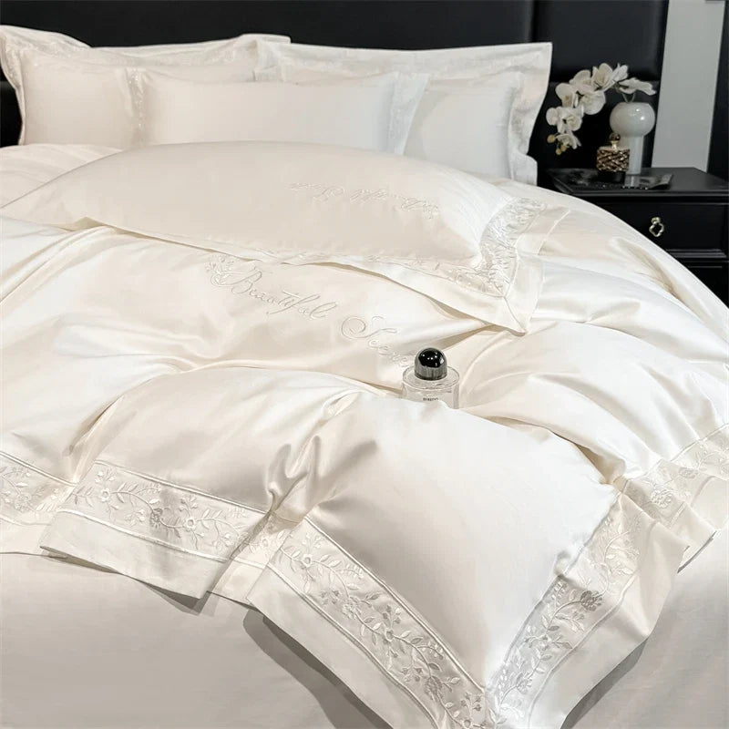 100% Cotton Floral Embroidery Wide Border Luxury Bedding Set