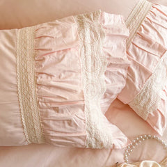 Pink Korean Princess Wedding 100% Cotton Bedding Set