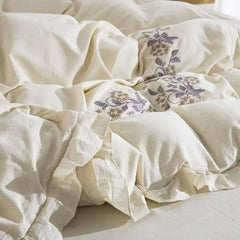 75% Cotton And 25% Linen Elegant Embroidery Ruffles Princess Luxury Bedding Set