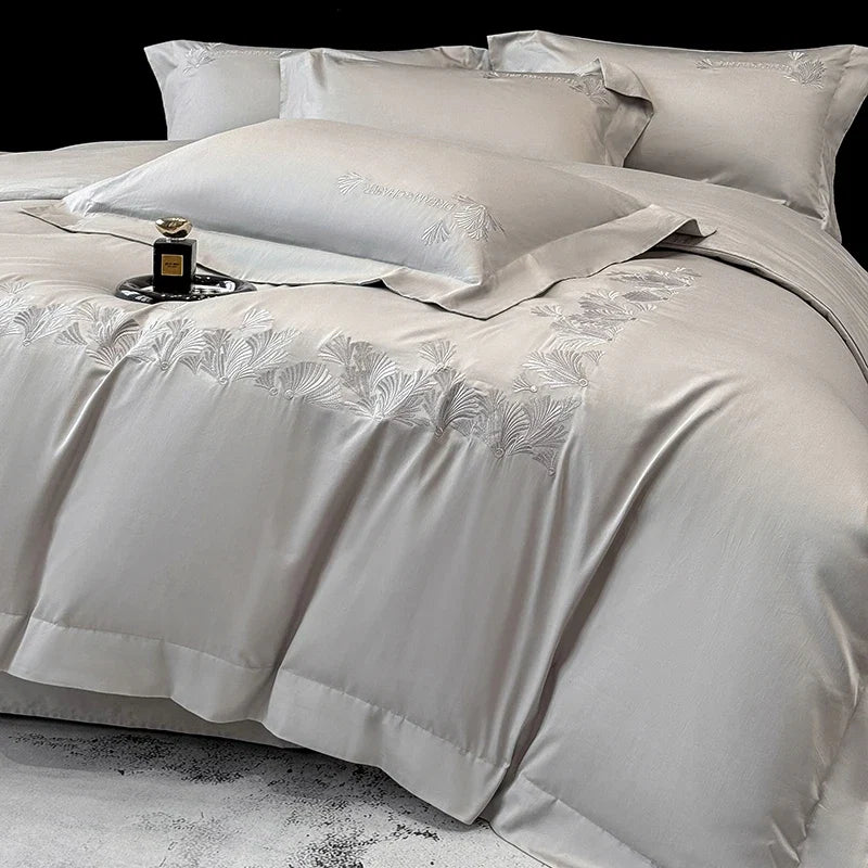 Luxury Embroidery Solid Color Premium Egyptian Cotton Queen King Bedding Set