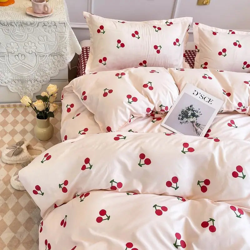 Floral Ins Style Duvet Cover Set Flat Sheet Pillowcase No Filler Soft Single Double Size Boys Girls 2024 Bedding Linens